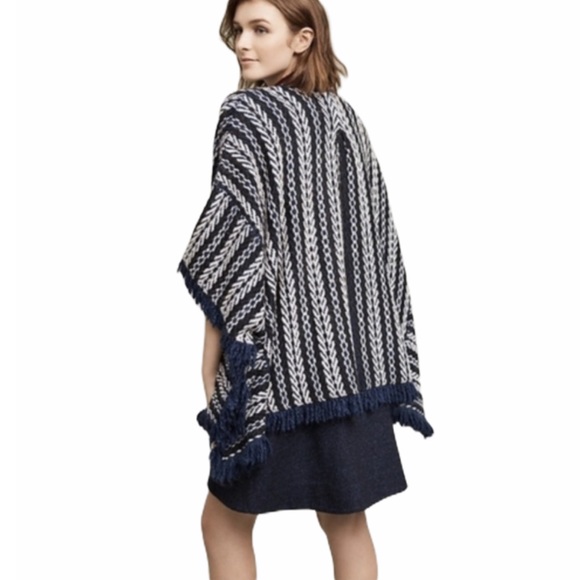 🆕 Anthropologie Sleeping On Snow Blue Poncho Coat - Picture 4 of 8